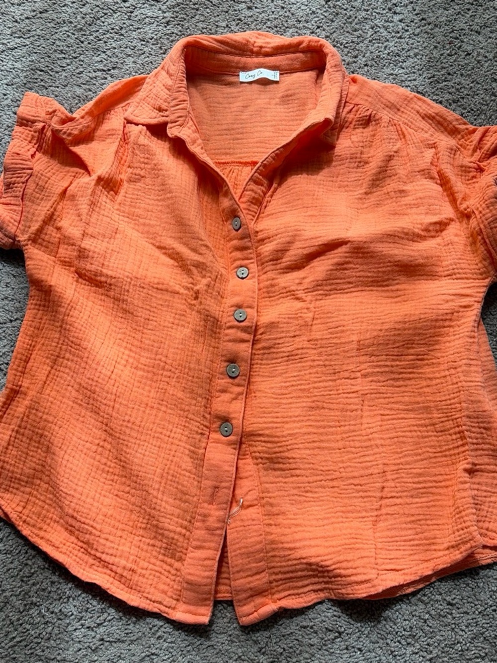 Button-Front Gauze Blouse in Orange by